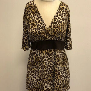 Michael Kors Leopard Patten V Neck Short Sleeve Shirt